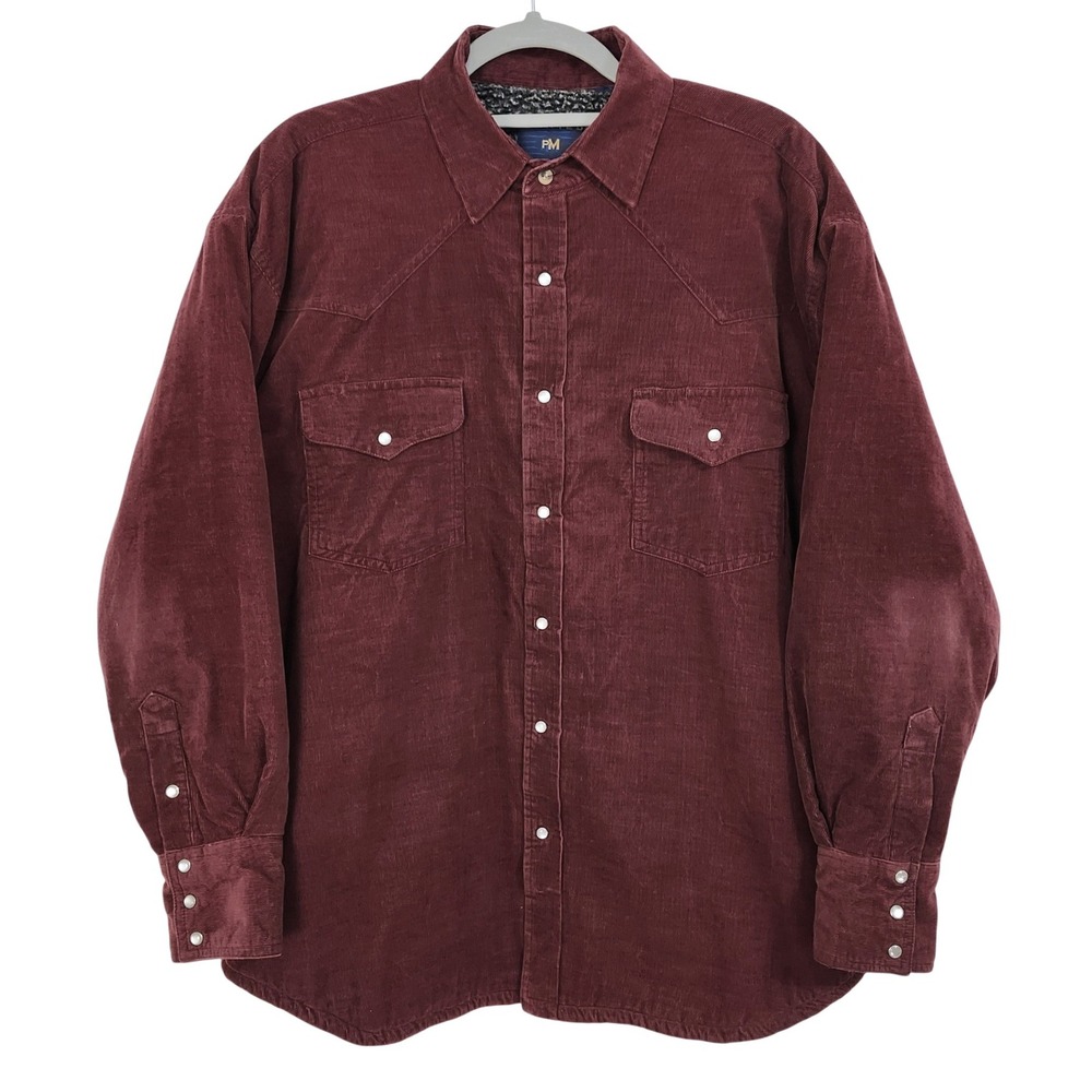 Painted Mesa Corduroy Shirt Jacket Mens Large Burgundy Sherpa Lined Snap Front‎